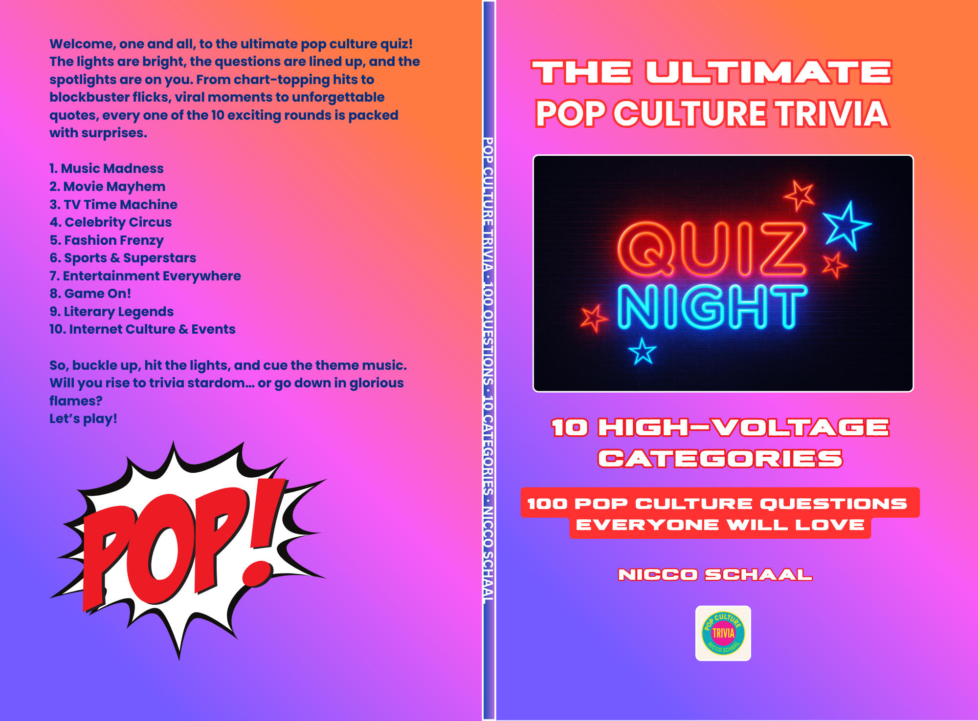 POP CULTURE TRIVIA Book cover for Pop culture Trivia by Nicco Schaal.